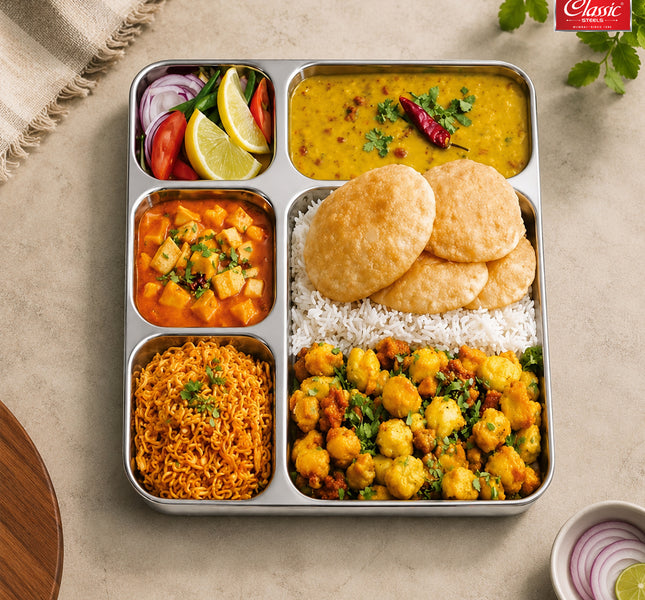 Stainless Steel 5-in-1 Rectangular Bhojan Thali