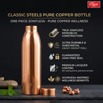 Pure Copper Bottle One Piece Jointless - Made With Pure Copper Durable, Leak-Free, Heavy Weight, Lequer Coating