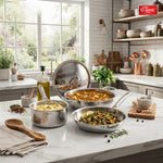 Triply Cookware Gift Set (4 Pieces) with Steel Lid Fry Pan, Kadhai, Saucepan & Lid