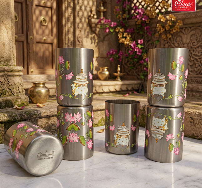Stainless Steel - Multipurpose Kamal Kunj Designer Glass Set for Home & Office