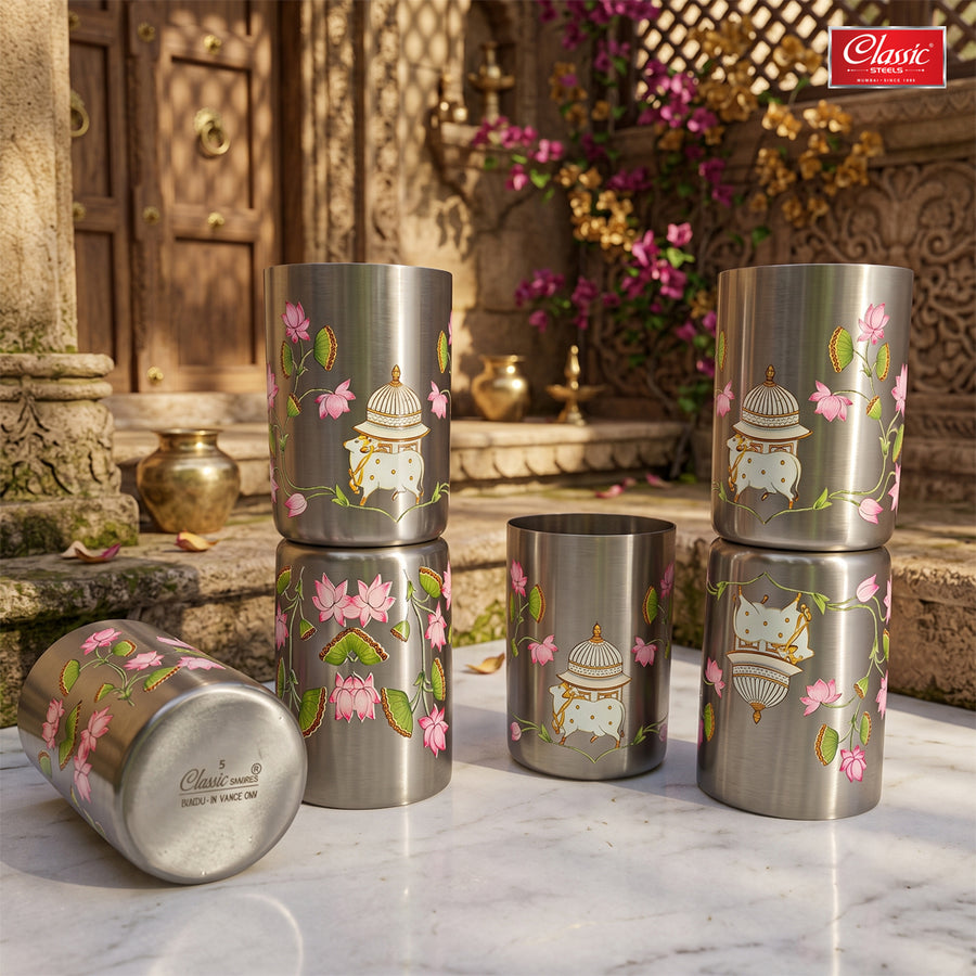 Stainless Steel - Multipurpose Kamal Kunj Designer Glass Set for Home & Office