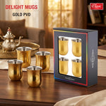 Delight Gold PVD Double Wall Stainless Steel Mug (Set of 4) Tea & Coffee Cups Insulated Premium Gift Set for Home Office Wedding & Corporate Gifting