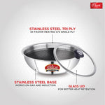 Hexa Comb Triply Stainless Steel Tasla with Glass Lid