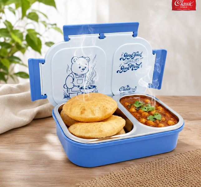 Bento Duo Lunch Box for Kids  2 Compartments Stainless Steel Insulated Tiffin Box  Leak-Proof Silicone Seal