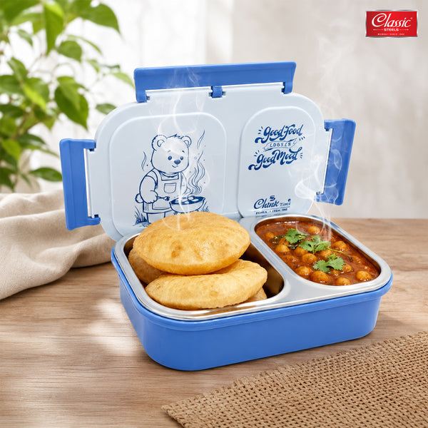 Bento Duo Lunch Box for Kids  2 Compartments Stainless Steel Insulated Tiffin Box  Leak-Proof Silicone Seal