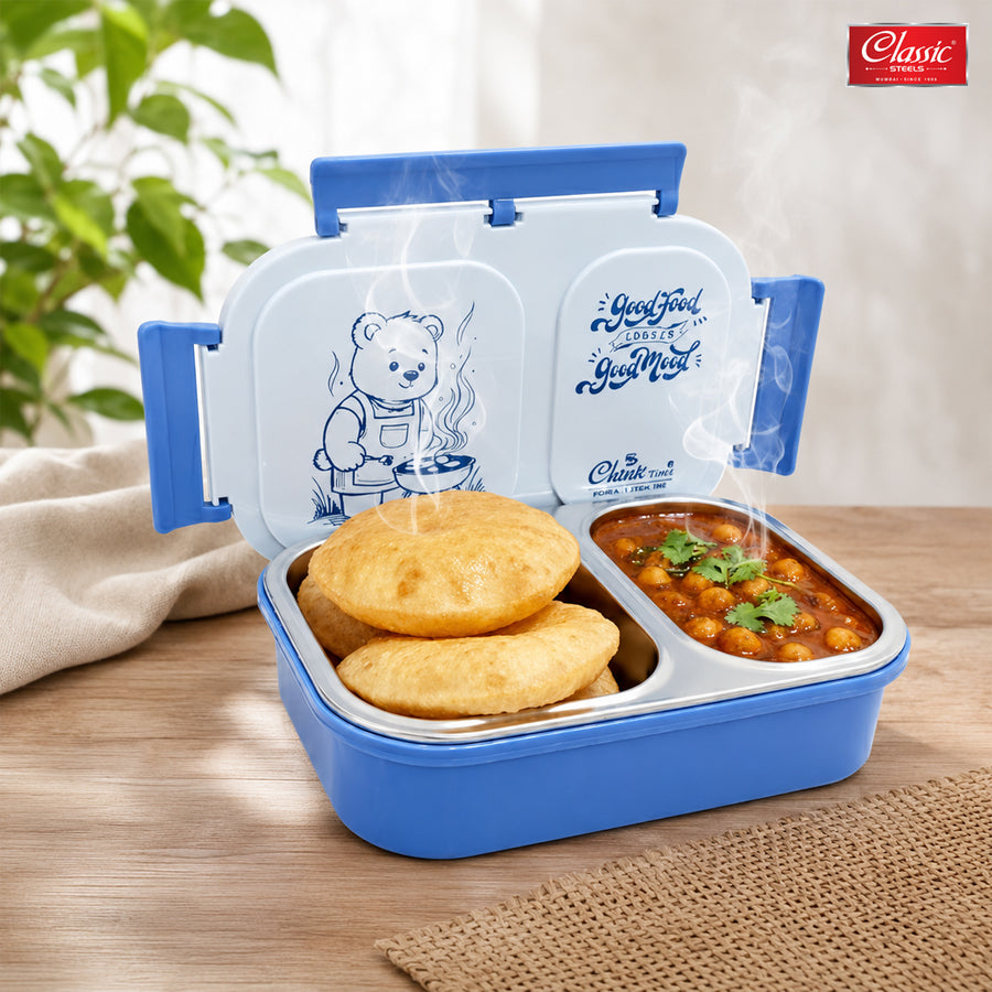Bento Duo Lunch Box for Kids  2 Compartments Stainless Steel Insulated Tiffin Box  Leak-Proof Silicone Seal