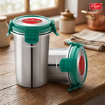 Stainless Steel Air Tight, 100% Leak Proof, BPA Free, Rust Proof Tumbler with Steel Lid | Glass with Lid 4 Side Clip Lock and Extra Lock It Clip Inside