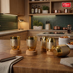 Stainless Steel Gold Laser Lotus Glass Set of 6 for Water, Milk, Lassi & Juice