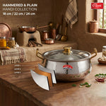 Triply Hammered Stainless Steel Handi with Glass Lid