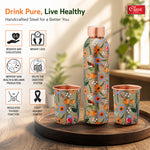 Elegant Ethnic Green Copper Water Bottle Set with 2 Glasses - 1L Capacity Best Gift For Diwali, Wedding Anniversary And All Other Occasions.