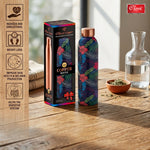 Blue Floral Printed Pure Copper Water Bottle 1 Litre