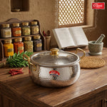 Triply Hammered Stainless Steel Handi with Glass Lid