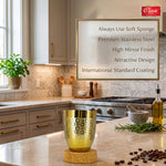 Stainless Steel Gold Laser Lotus Glass Set of 6 for Water, Milk, Lassi & Juice