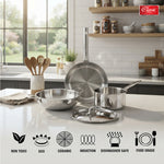 Triply Cookware Gift Set (4 Pieces) with Steel Lid Fry Pan, Kadhai, Saucepan & Lid