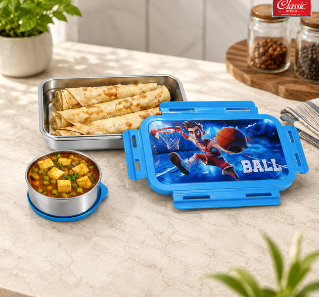 3D Effect Stainless Steel Lunch Box for Kids Leak-Proof, BPA-Free, Food Grade School Tiffin with Inner Veg Box