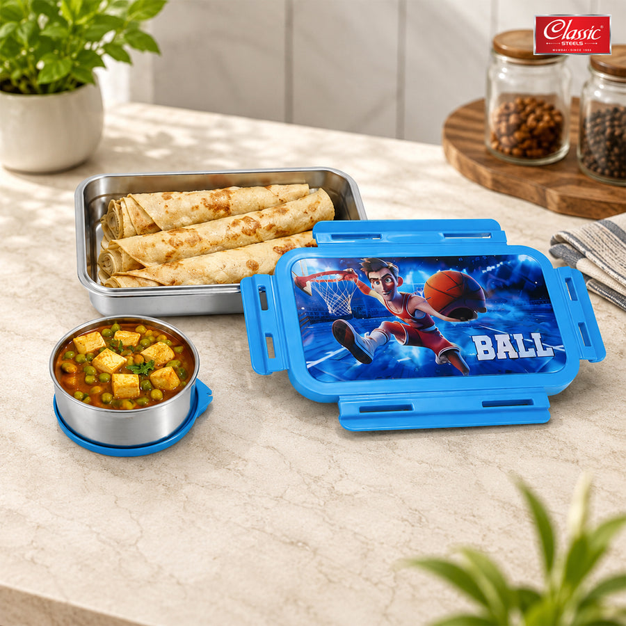 3D Effect Stainless Steel Lunch Box for Kids Leak-Proof, BPA-Free, Food Grade School Tiffin with Inner Veg Box