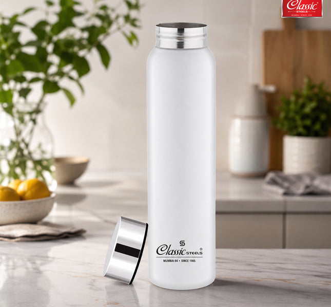 Single Wall Stainless Steel JointLess Bottle - Premium Leak Proof Water Bottle White Color Pack of (2)