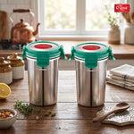 Stainless Steel Air Tight, 100% Leak Proof, BPA Free, Rust Proof Tumbler with Steel Lid | Glass with Lid 4 Side Clip Lock and Extra Lock It Clip Inside