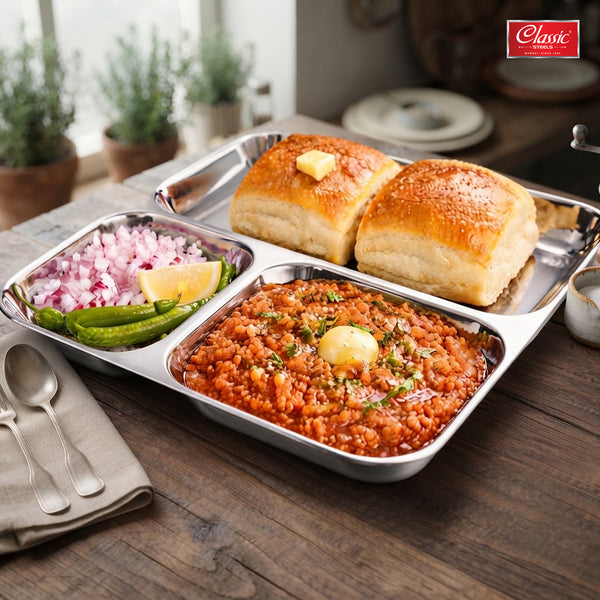 3-in-1 Square Pav Bhaji Plate