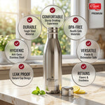Crown 750ml Stainless Steel Water Bottle | 304 Grade, ISI Certified | Leak-Proof Lid, Durable, Stylish | Ideal for Office, School, Travel & Home | Silver