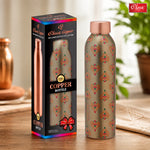 Ethnic Green Printed Pure Copper Water Bottle 1 Litre  Lightweight, Leak-Proof