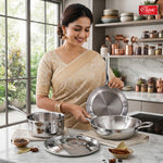 Triply Cookware Gift Set (4 Pieces) with Steel Lid Fry Pan, Kadhai, Saucepan & Lid