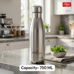 Crown 750ml Stainless Steel Water Bottle | 304 Grade, ISI Certified | Leak-Proof Lid, Durable, Stylish | Ideal for Office, School, Travel & Home | Silver