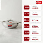 Triply Stainless Steel Kadai with Lid (30cm, 4.5L) 2.5 mm Thick