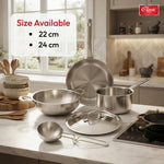 Stainless Steel 22 cm Triply Cookware Gift Set (5 Pieces) with Glass Lid, Fry Pan, Kadai, Saucepan, Tadka Pan Food-Grade Tri-Ply