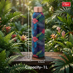 Blue Floral Printed Pure Copper Water Bottle 1 Litre