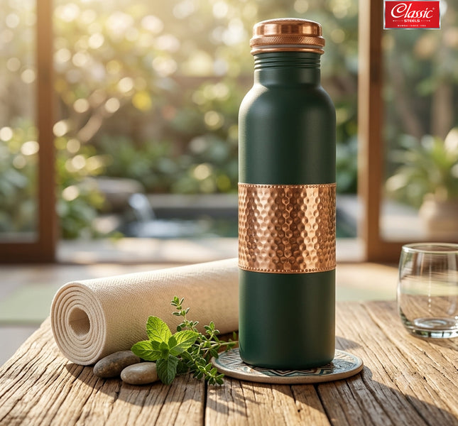 950 Copper Water Bottle,Water Bottles, Leak-Proof, Rust-Free Steel Bottle, Easy Grip, Easy to Carry, Travel Bottle, Green