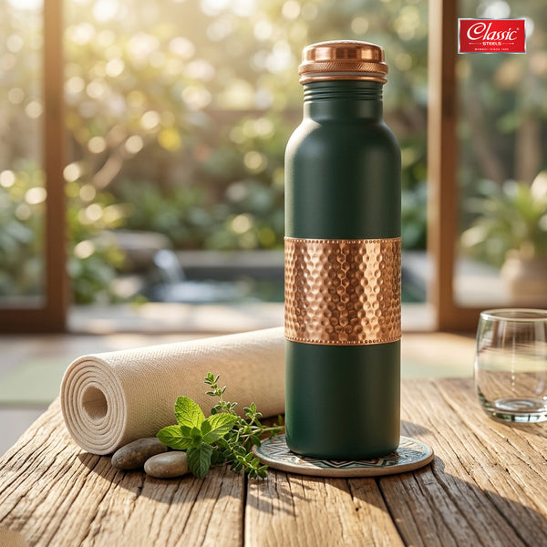 950 Copper Water Bottle,Water Bottles, Leak-Proof, Rust-Free Steel Bottle, Easy Grip, Easy to Carry, Travel Bottle, Green