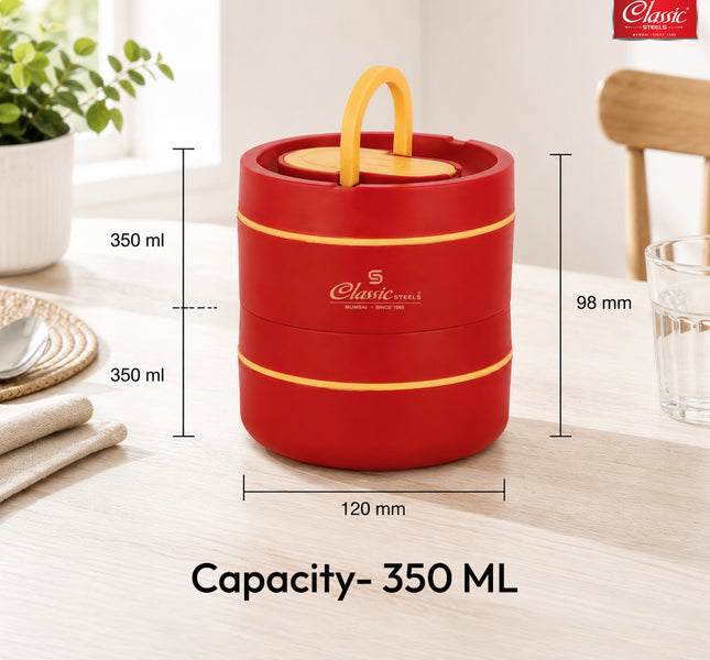 Sattvic Insulated Stainless Steel Lunch Box 2 Containers Each & 1 Container 1 Spoon Microwave Safe  Leak Proof Hot Lunch Box