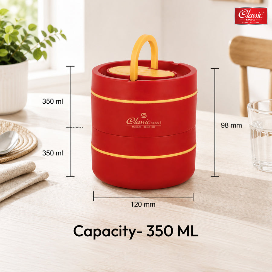 Sattvic Insulated Stainless Steel Lunch Box 2 Containers Each & 1 Container 1 Spoon Microwave Safe  Leak Proof Hot Lunch Box