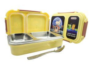 Classic Steels Bento Duo Lunch Box for Kids (750ml) - Health is Wealth | 2 Compartments Stainless Steel Insulated Tiffin Box with Spoon | Leak-Proof Silicone Seal | School Lunch Box