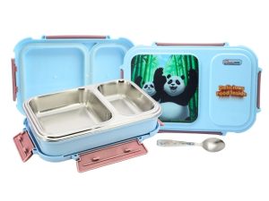 Classic Steels Bento Duo Lunch Box for Kids (750ml) - Panda | 2 Compartments Stainless Steel Insulated Tiffin Box with Spoon | Leak-Proof Silicone Seal | School Lunch Box