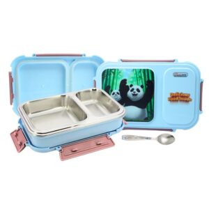 Classic Steels Bento Duo Lunch Box for Kids (750ml) - Panda | 2 Compartments Stainless Steel Insulated Tiffin Box with Spoon | Leak-Proof Silicone Seal | School Lunch Box