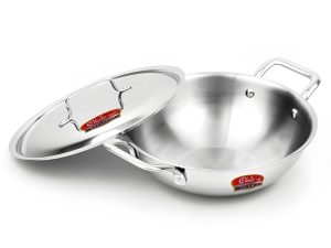 Classic Steels Triply Stainless Steel Kadai with Lid | 2.5 mm Thick | Triply Kadai with Heavy Bottom | Induction Friendly Triply Stainless Steel Cookware Kadhai | 5 Year Warranty