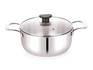 Classic Steels Triply Stainless Steel Saucepot Casserole with Glass Lid with Handles - Silver (Induction and Gas Stove Friendly)