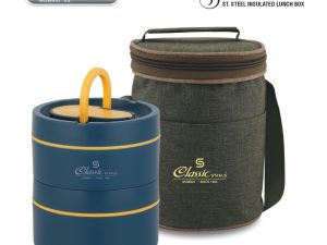 Classic Steels Sattvic Insulated Stainless Steel Lunch Box Container, 550 ml & 1 Container 350 ml, 1 Spoon | Microwave Safe | Leak Proof Air Tight Lunch Box| Keep Your Meal Fresh and Hot Upto 4 Hours