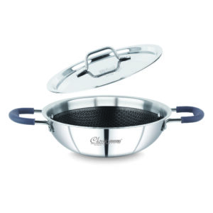 Classic Steels Hexa Comb Triply Kadai with Steel Lid | Stainless Steel Non-Stick Kadhai for Cooking | Gas & Induction Compatible | 2.5mm Thickness | Durable Stay Cool Silicon Handle
