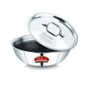 Classic Steels HEXA COMB Triply Stainless Steel Tasla with Steel Lid | Induction & Gas Compatible | Durable, Rust-Free | Healthy Oil-Free Cooking | | 2.5mm Thickness