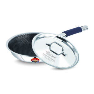 Classic Steels Hexa Comb Triply Frypan with Steel Lid  | Stainless Steel Non-Stick Fry Pan | Induction & Gas Compatible | 2.5mm Thickness | Durable Stay Cool Silicon Handle