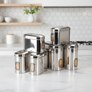 Classic Steels Oval Stainless Steel Kitchen Storage Canisters with Transparent Window | Airtight Food Containers for Pantry Organization | Mirror Finish, Rust-Proof, Dishwasher Safe