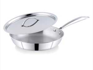 Classic Steels Triply Frypan with Steel Lid | Stainless Steel Non-Stick Fry Pan | Induction & Gas Compatible | 2.5mm Thickness | Durable Stay Cool Silicon Handle