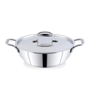Classic Steels Triply Deep Kadhai With Lid | Stainless Steel Deep Kadhai | Gas & Induction Compatible | Cookware for Indian Cooking | 2.5mm Thickness