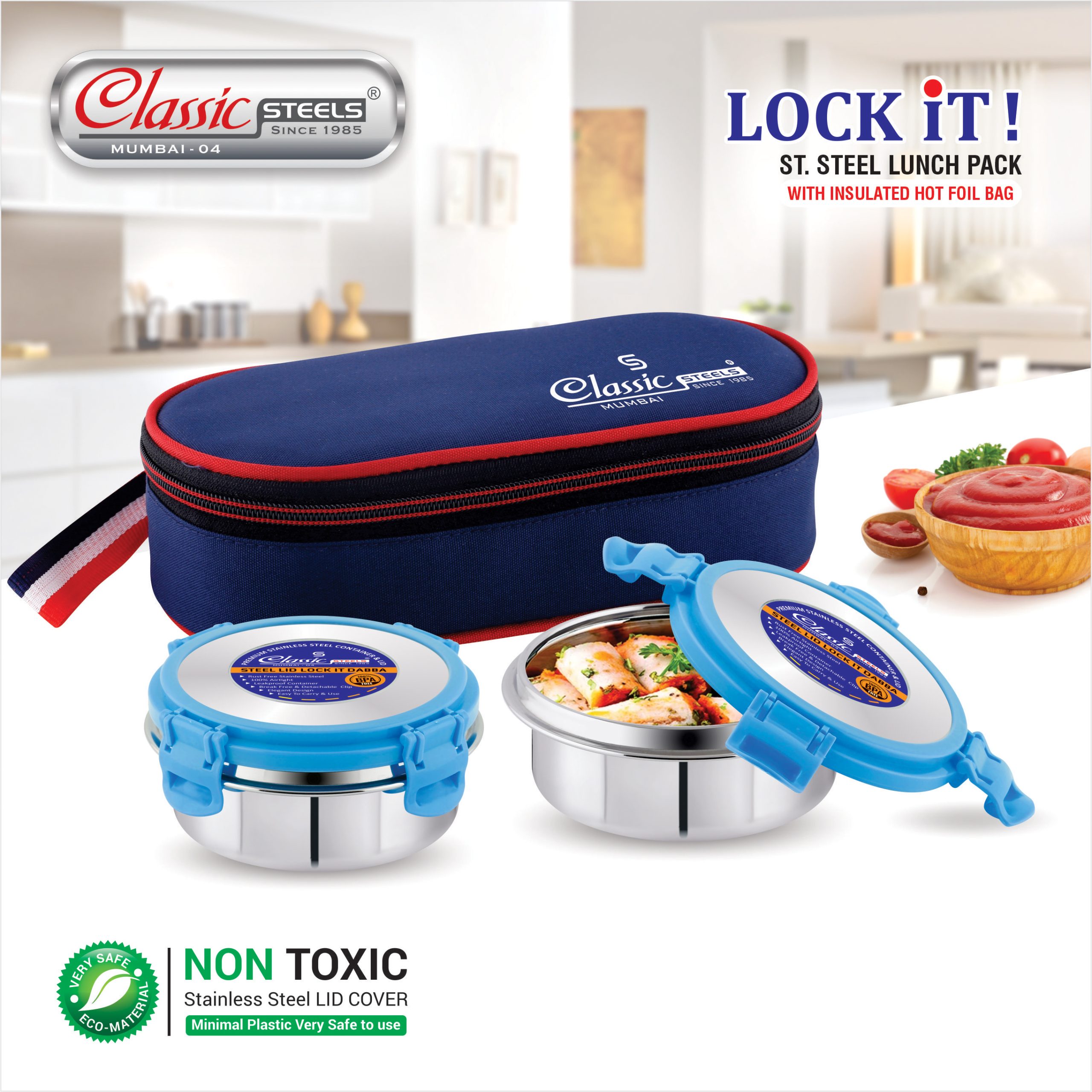 CLASSIC LOCK IT – 2 BLUE LUNCH BOX – 2