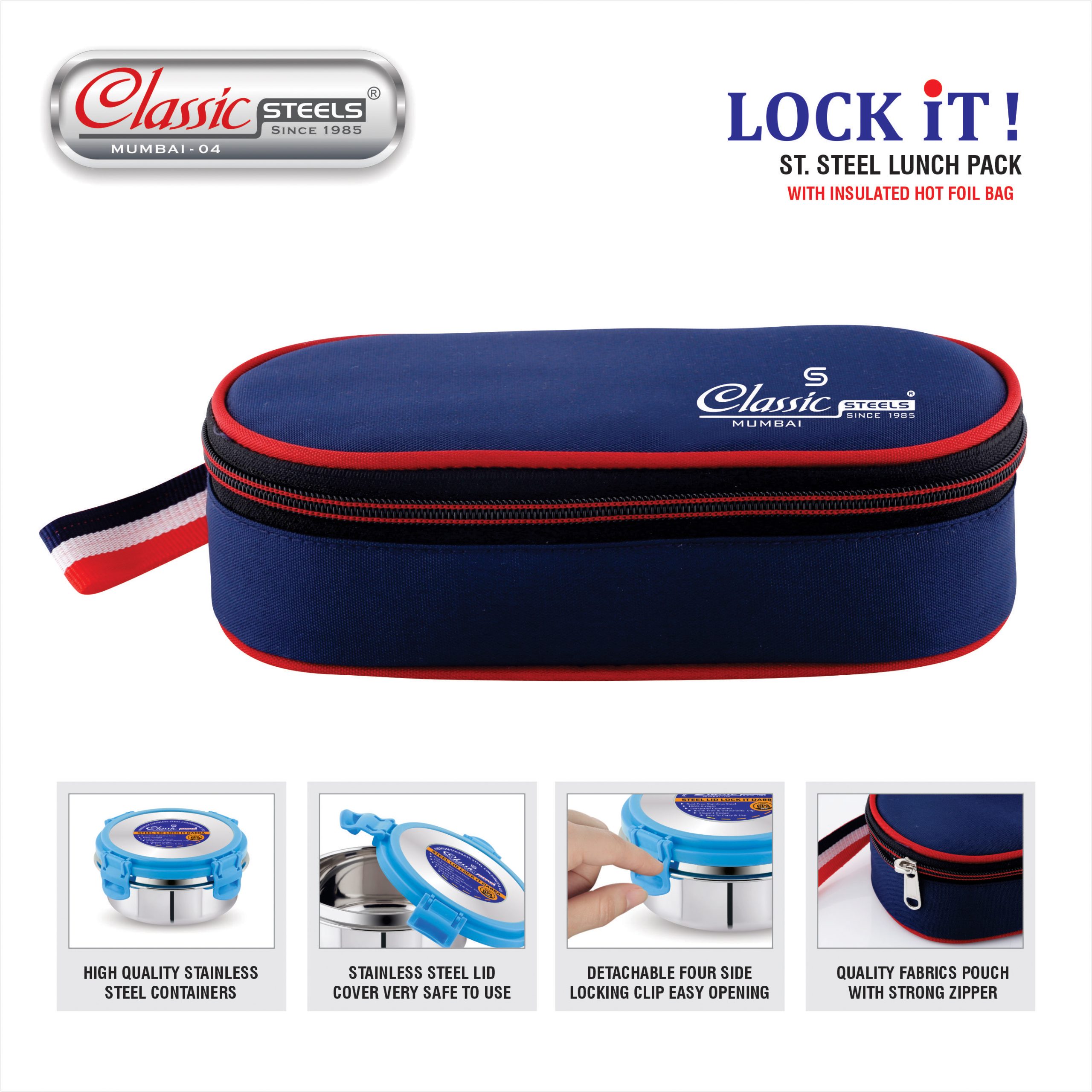 CLASSIC LOCK IT – 2 BLUE LUNCH BOX – 4