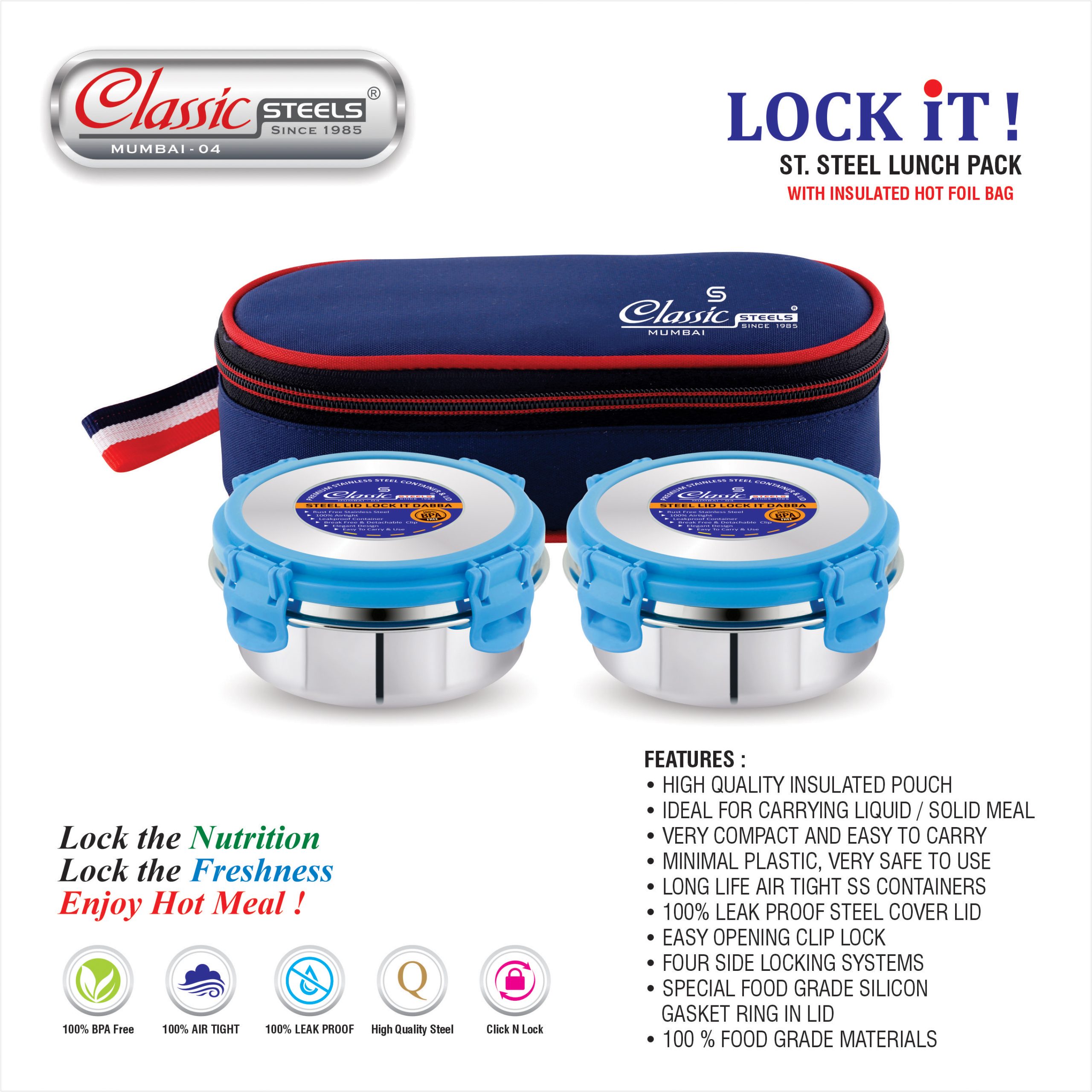 CLASSIC LOCK IT – 2 BLUE LUNCH BOX – 5