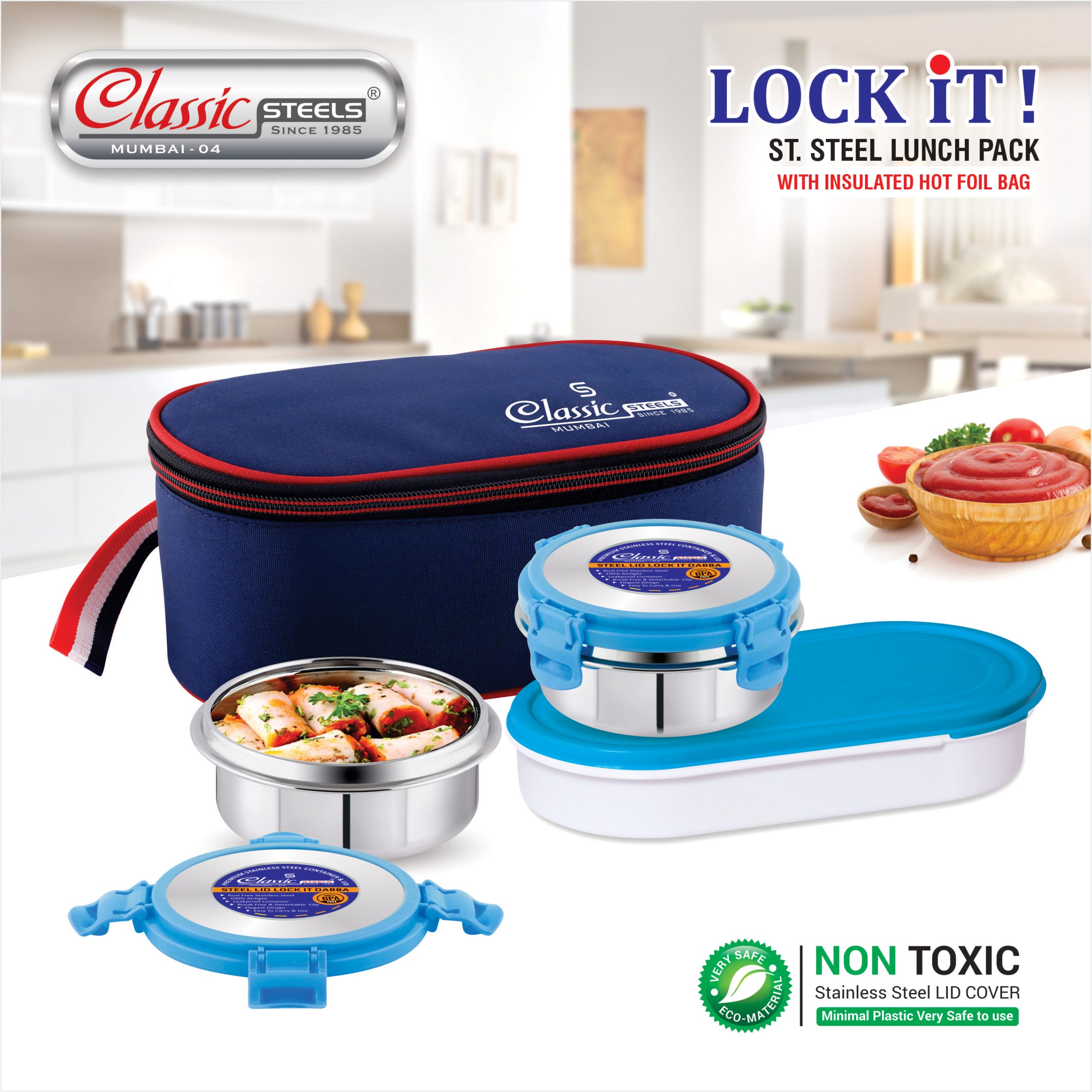 CLASSIC LOCK IT – 2+1 BLUE LUNCH BOX – 2